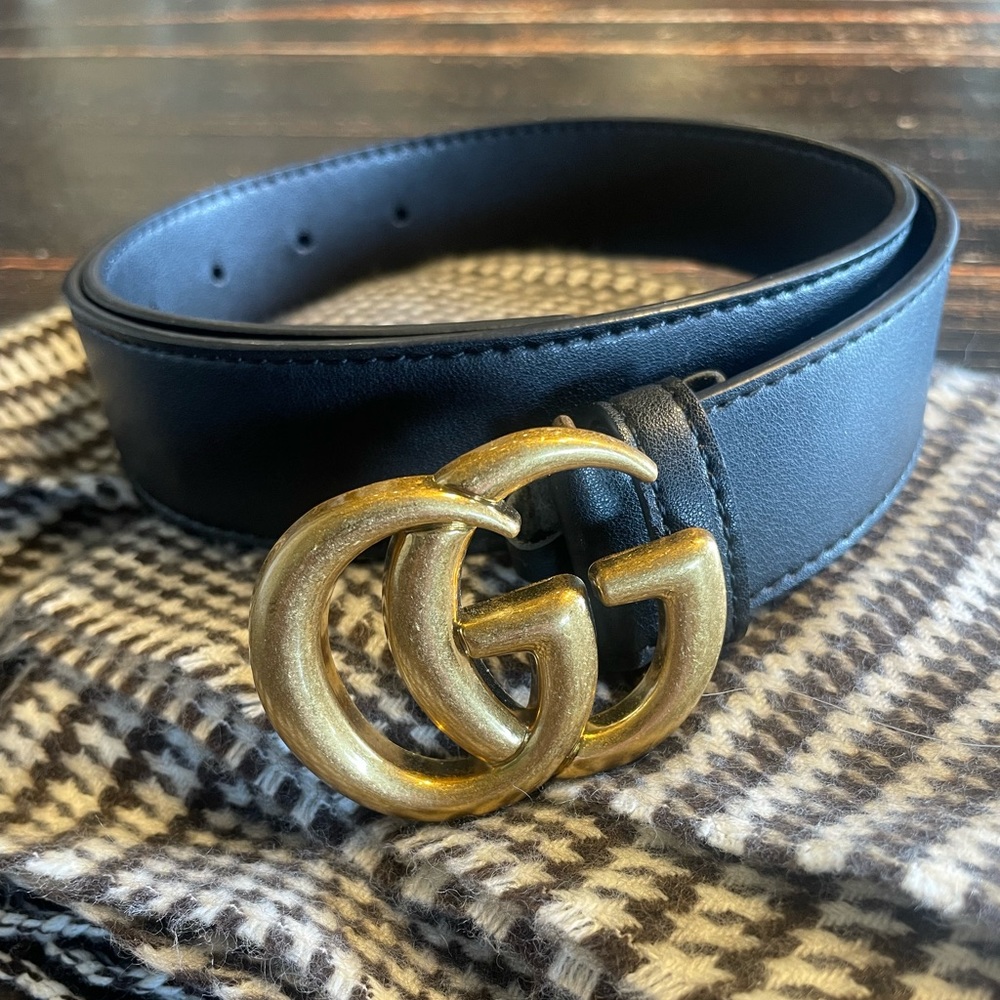 Gucci Black with Brass GG Buckle Belt